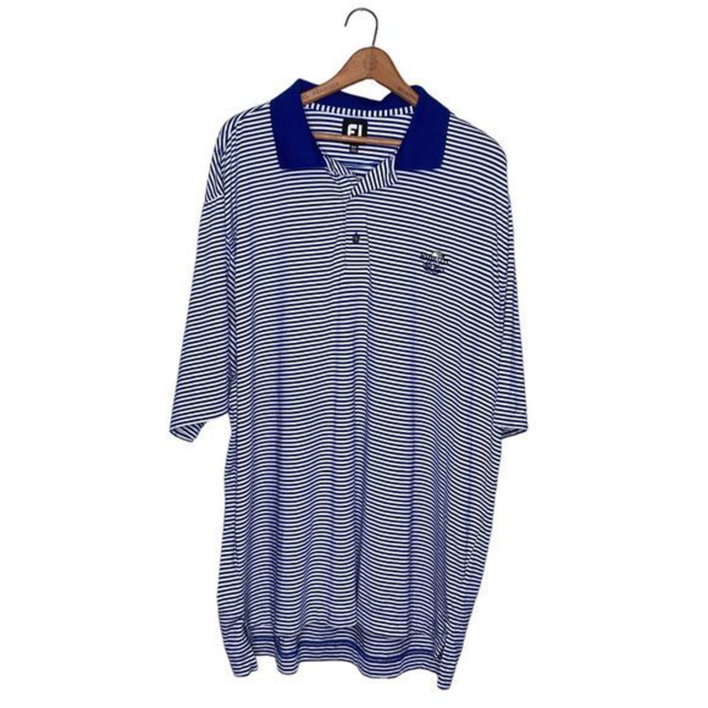 FootJoy Men's XXL Blue White Striped Performance Emerald Bay Polo Golf‎ Shirt